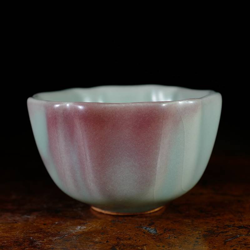 龙圣华苑 小神仙窑王铮仿古釉钧瓷新葵口杯 名家手工高温钧窑开片