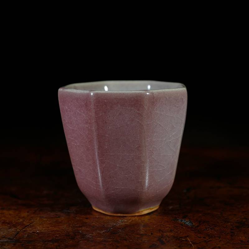 龙圣华苑 小神仙窑王铮仿古釉钧瓷高八方茶杯 名家手工开片主人杯