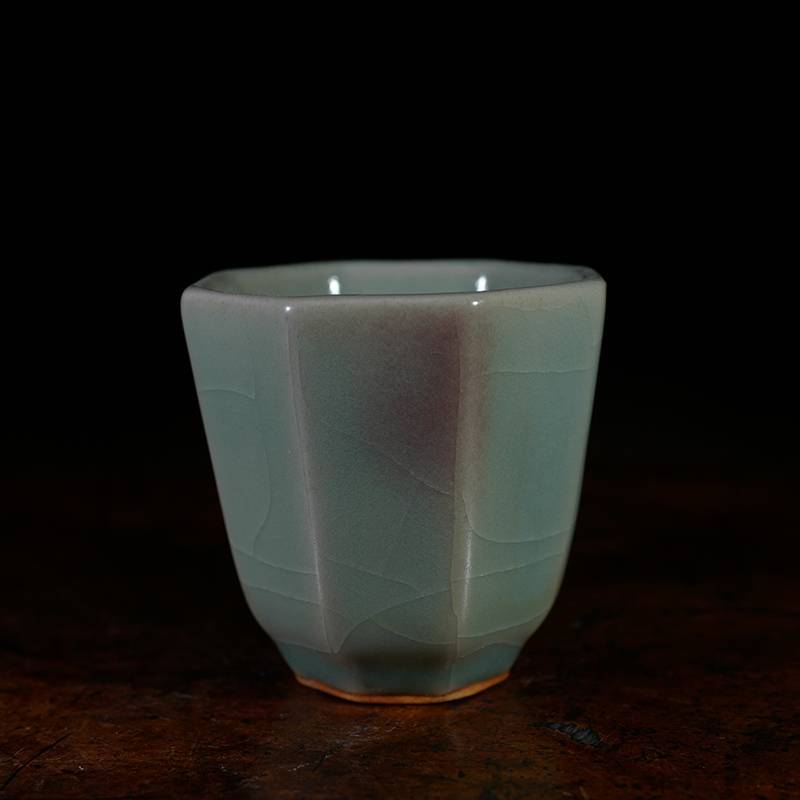 龙圣华苑 河南钧窑小神仙窑王铮仿古釉钧瓷八方高杯 青釉开片茶杯