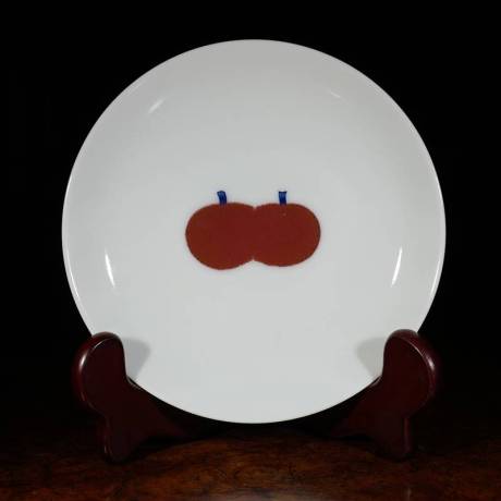 中国美術 台湾 暁芳窯 蔡暁窯 釉裏紅 青花 唐子紋 瓶 台付(A967) 中国