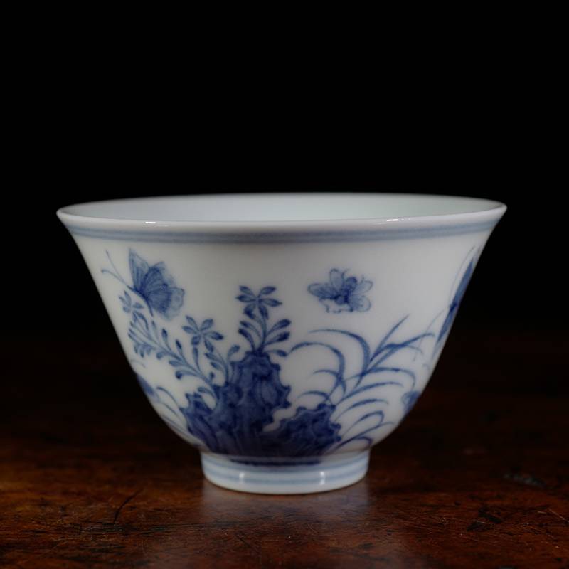 景德镇陶人临古仿大明成化年制三秋杯 手绘青花瓷主人杯