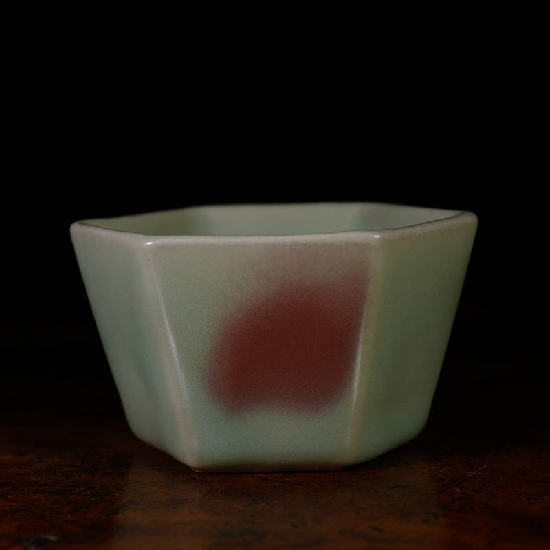 龙圣华苑 小神仙窑王铮仿古釉钧瓷六方杯 传统钧红主人杯