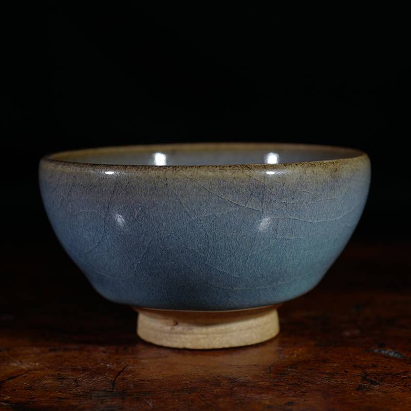 龙圣华苑 小神仙窑王铮仿古釉紫斑蓝釉钧瓷杯 名家手工开片钧釉杯