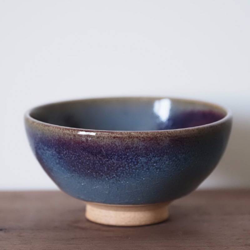 传老 河南钧釉王铮手工小神仙窑天蓝紫斑窑变茶杯开片品杯