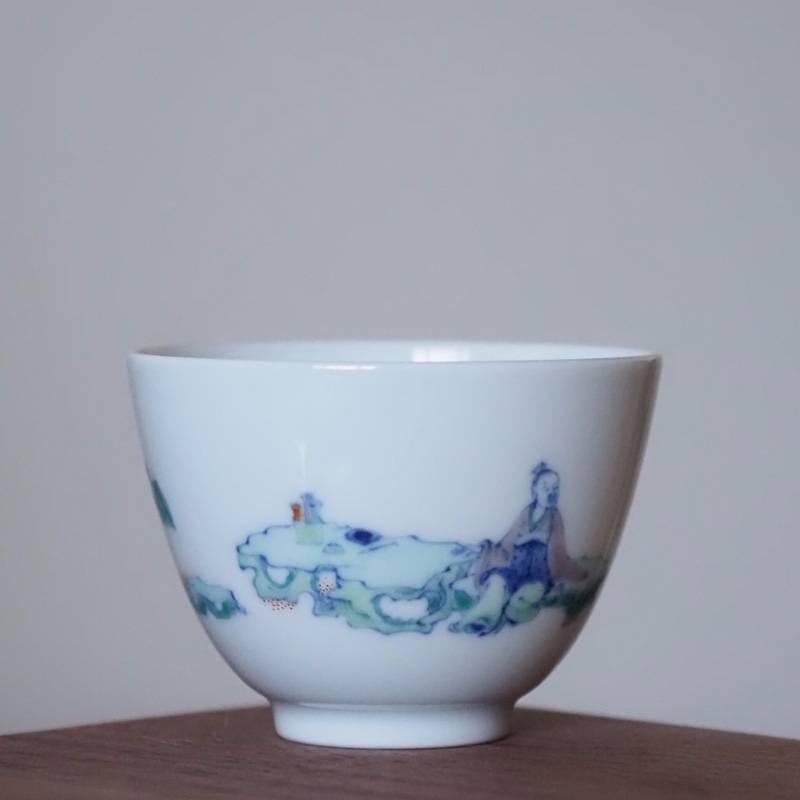 传老景德镇小愚斋手工手绘斗彩高士杯个人品杯薄胎茶杯高温烧制