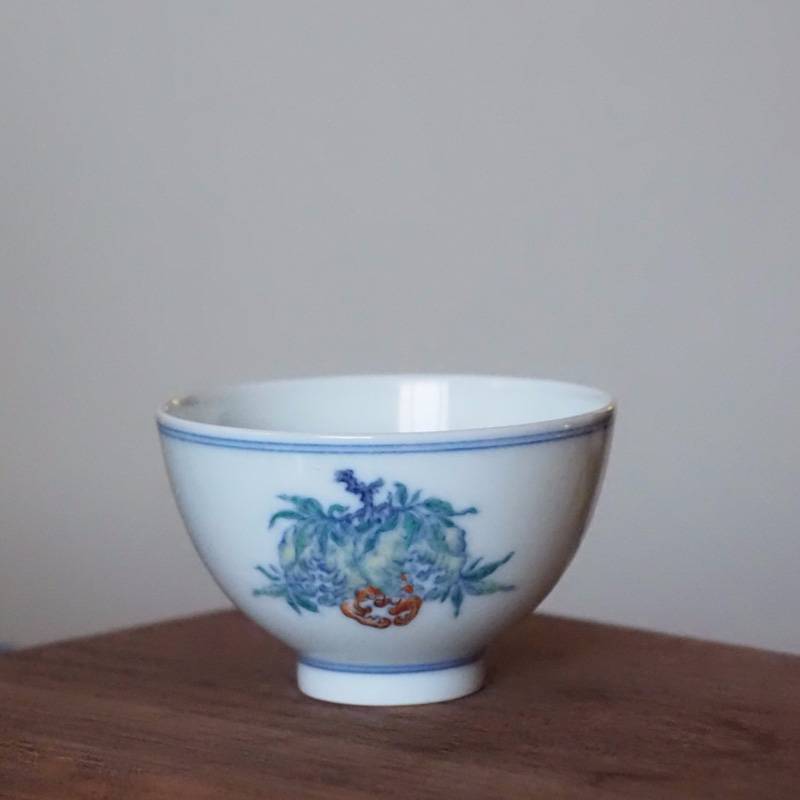 传老景德镇小愚斋斗彩三果杯手工手绘传统题材瓷质茶杯个人品杯