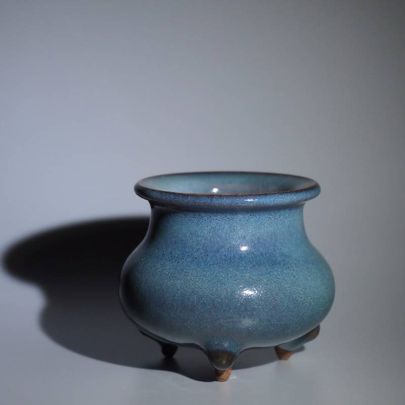 传老河南钧釉王铮小神仙窑纯手工制作陶瓷开片三足炉小香炉
