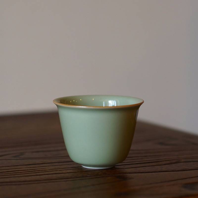 传老景德镇谷雨山房手工制作秘色染春奇古杯单色釉茶杯纯色品杯