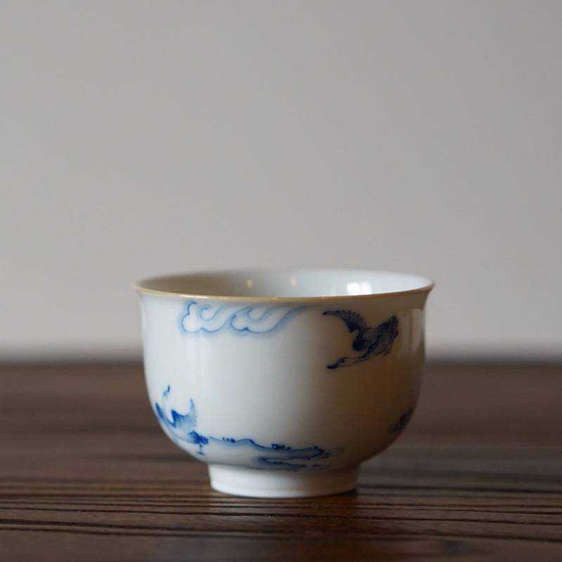 传老景德镇谷雨山房手工手绘青花芦雁小品杯陶瓷茶杯
