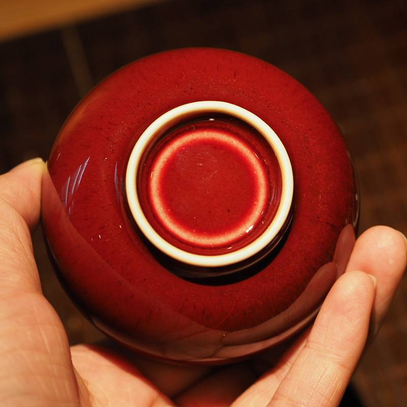 传老景德镇手工制作郎红釉圆融杯单色釉高温开片主人杯茶杯