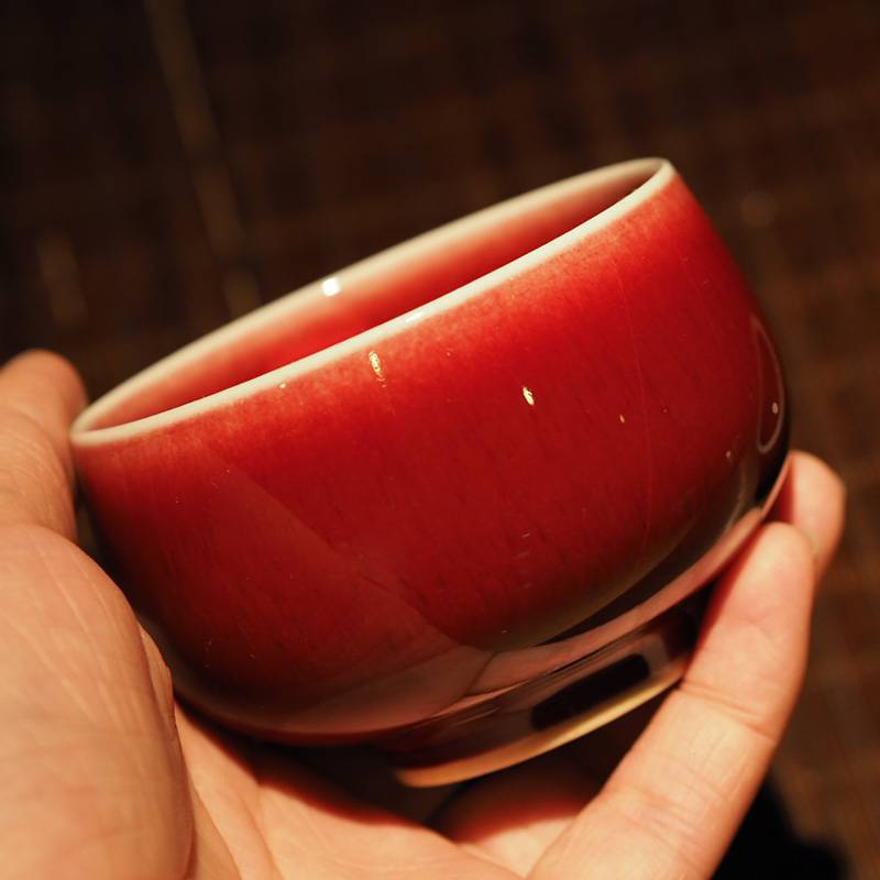 传老景德镇手工制作郎红釉圆融杯单色釉高温开片主人杯茶杯