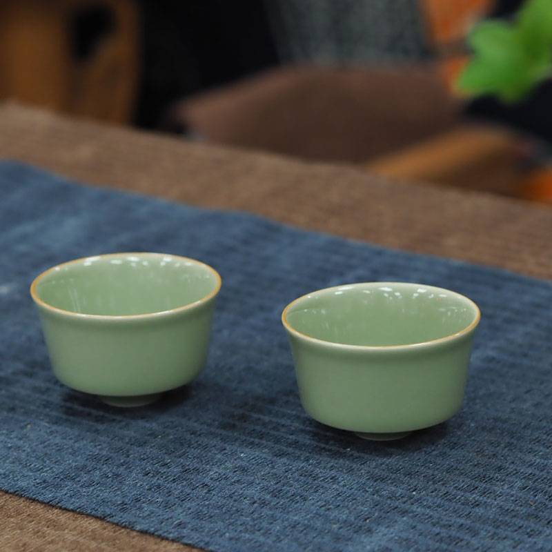 传老景德镇谷雨山房手工制作秘色染春马蹄杯单色釉茶杯纯色品杯