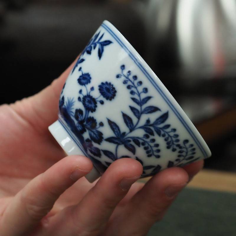 传老景德镇青花杯藏蕴定制手工手绘青花主人杯手绘植物茶杯