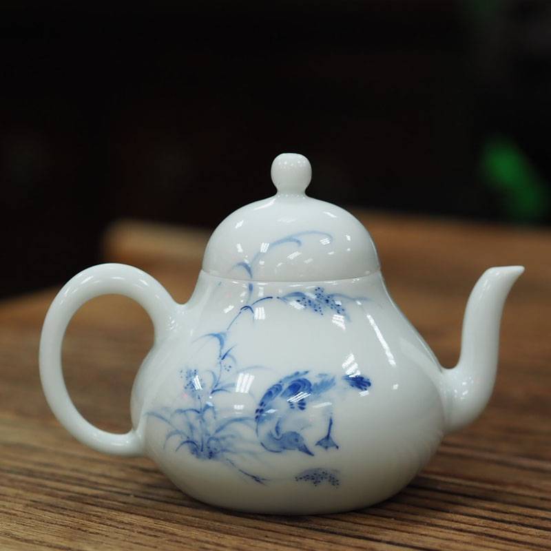 传老景德镇谷雨山房手工青花芦雁图凌波壶尹曰手绘小瓷壶