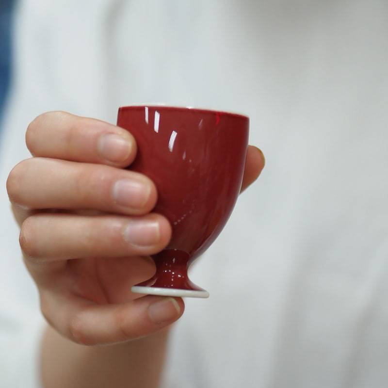传老景德镇谷雨山房豇豆红玉簪杯手工单色釉高脚杯个性茶杯酒杯