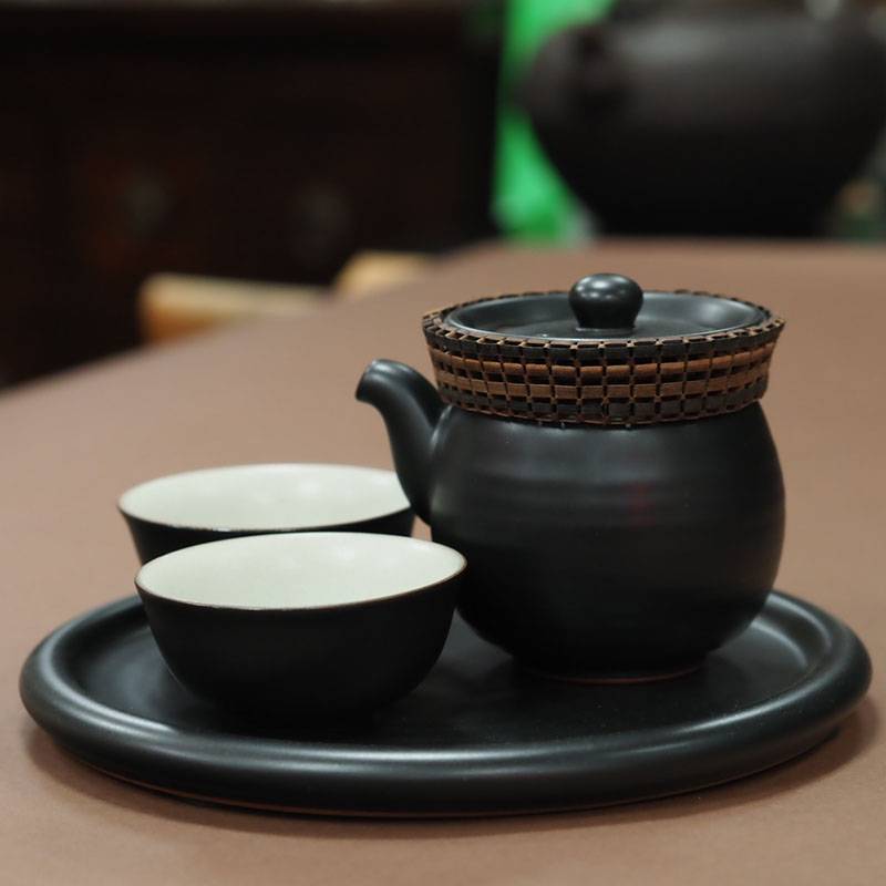 传老台湾陶作坊易泡组一壶2杯简易泡茶台黑陶简约中式整套茶具