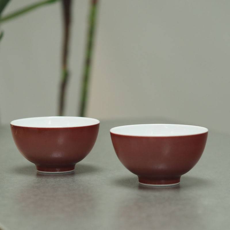 传老景德镇谷雨山房纯手工豇豆红集圆杯单色釉主人茶杯家用品茗杯