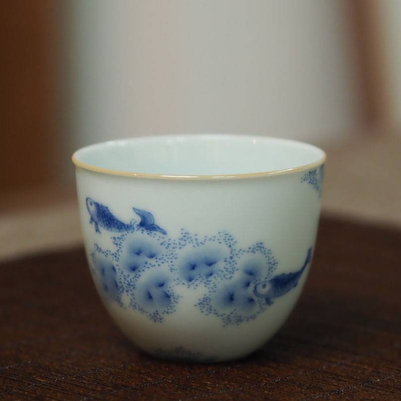 传老谷雨山房青花在川知乐金刚卧足杯景德镇薄胎陶瓷茶杯主人杯