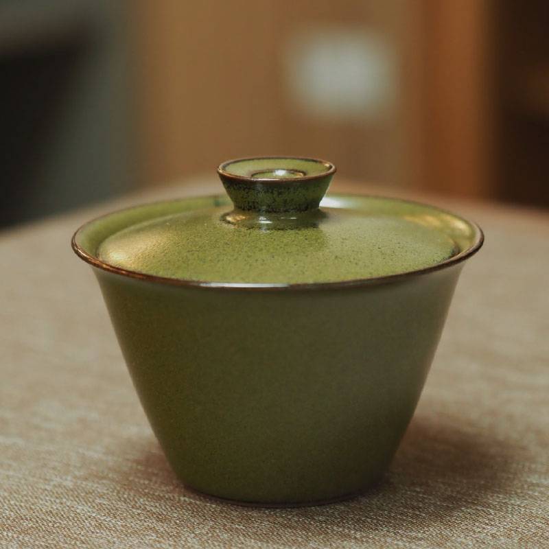 传老新品谷雨山房茶叶末釉马蹄盖碗景德镇手工制无托盖碗