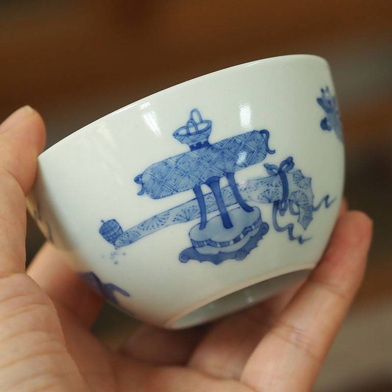 传老景德镇谷雨山房穆古青花彝器清供闳敞杯手工手绘主人杯