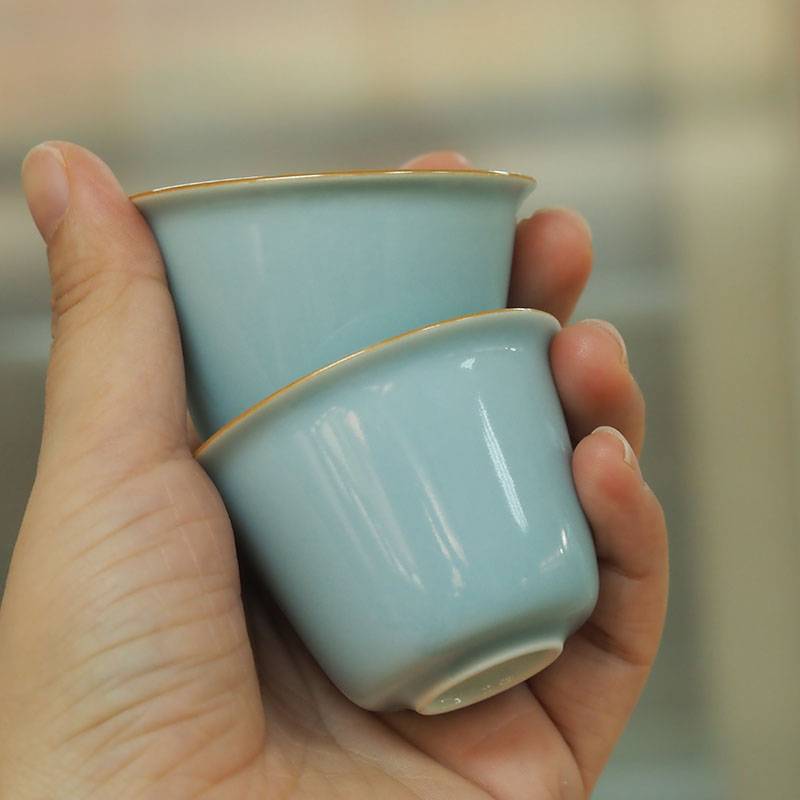 传老景德镇谷雨山房天蓝釉奇古杯手工制单色釉陶瓷茶杯