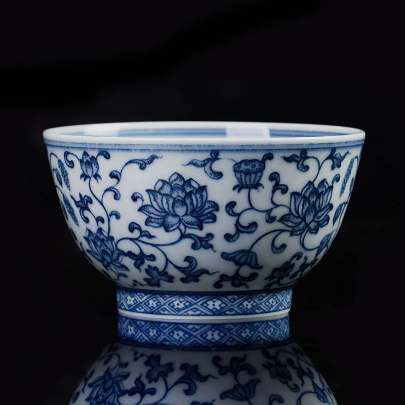 钟家窑 柴窑主人杯单杯手绘青花茶杯纯手工景德镇茶具缠枝莲小茶杯