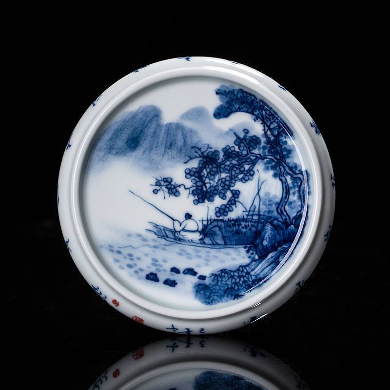 钟家窑 盖置盖托景德镇手工青花柴窑山水茶杯垫茶壶盖配件杯托杯垫