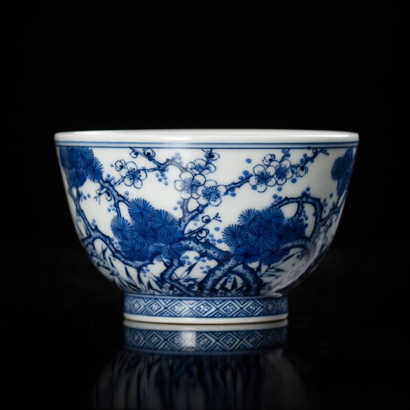 钟家窑主人杯 景德镇青花茶具纯手工青花瓷茶杯柴窑岁寒三友单杯