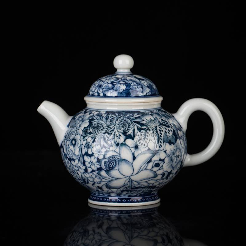 钟家窑 茶壶 景德镇手绘青花仿古柴窑万花瓷茶壶单壶小号功夫茶壶