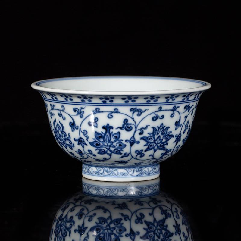 钟家窑手绘青花永乐压手杯景德镇茶杯陶瓷品茗杯主人杯单杯功夫杯