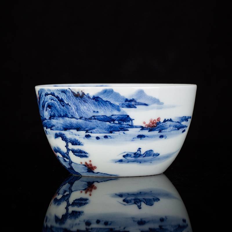 钟家窑 功夫茶杯景德镇高端纯手工主人杯单杯青花柴窑釉里红山水杯