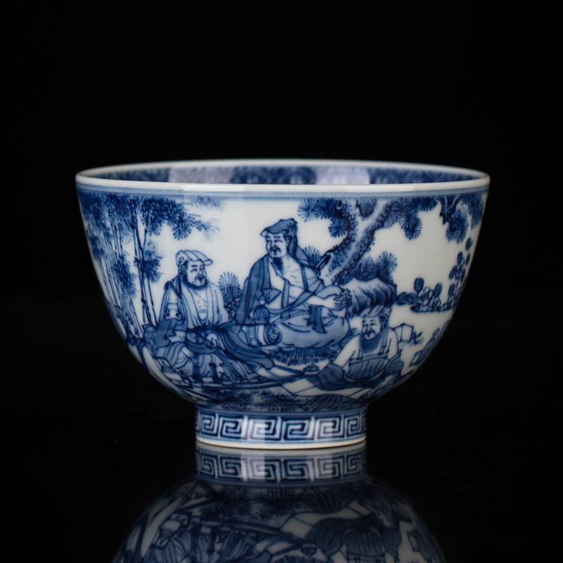 钟家窑 青花柴窑主人杯景德镇茶具功夫茶品茗杯单杯手绘竹林七贤杯