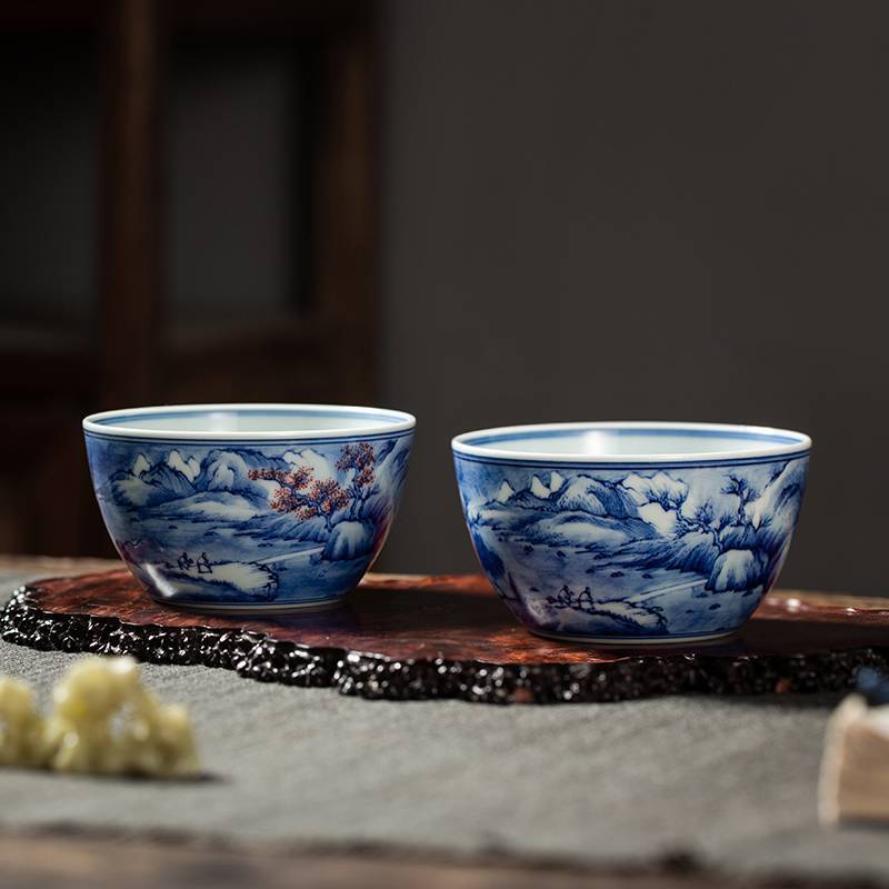 钟家窑 主人杯单杯景德镇手工茶盏高端茶具手绘青花柴窑雪景功夫杯