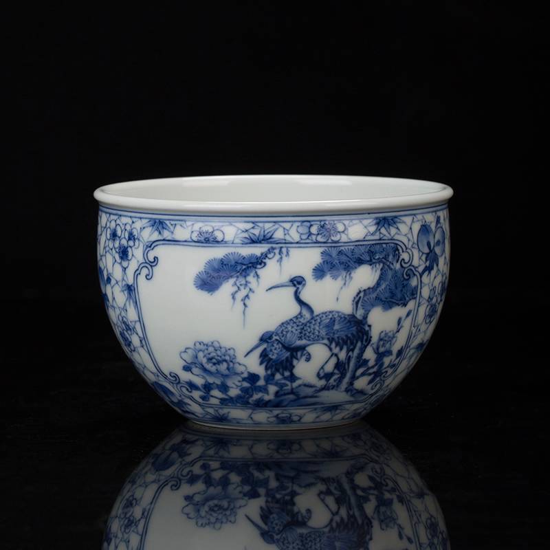 钟家窑 茶杯陶瓷 景德镇柴窑满工冰梅开窗仙鹤牡丹缸杯主人杯单杯