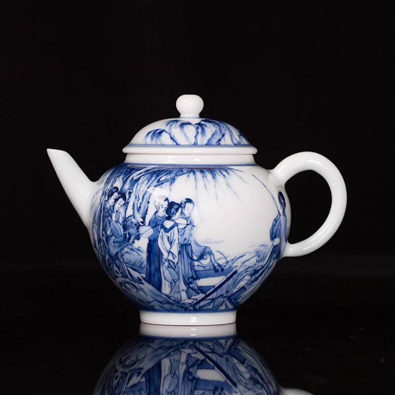 钟家窑 景德镇手绘人物陶瓷茶壶家用青花柴窑小茶壶单壶功夫茶瓷壶