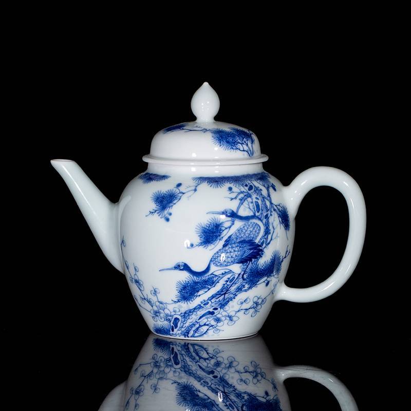 钟家窑 茶壶景德镇青花柴窑陶瓷茶壶单壶功夫茶泡茶壶套装松鹤延年