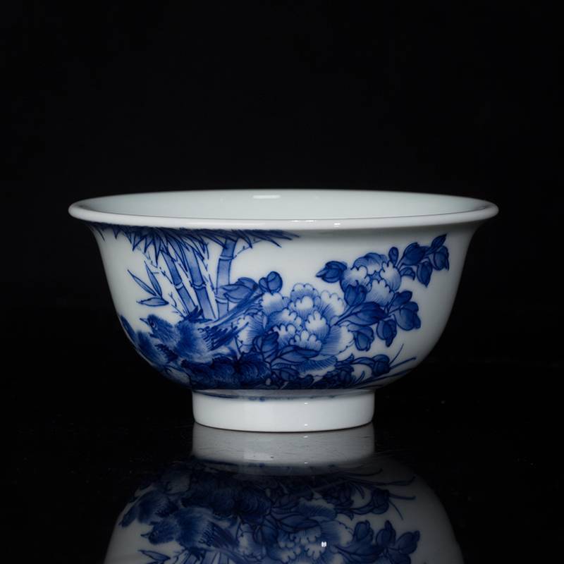 钟家窑 茶杯陶瓷 景德镇柴窑满工全手工手绘花鸟品茗杯主人杯单杯