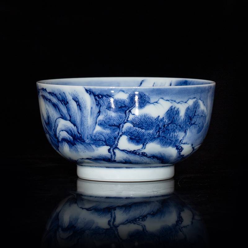钟家窑 主人杯单杯景德镇手工茶盏高端茶具内绘青花柴窑雪景功夫杯