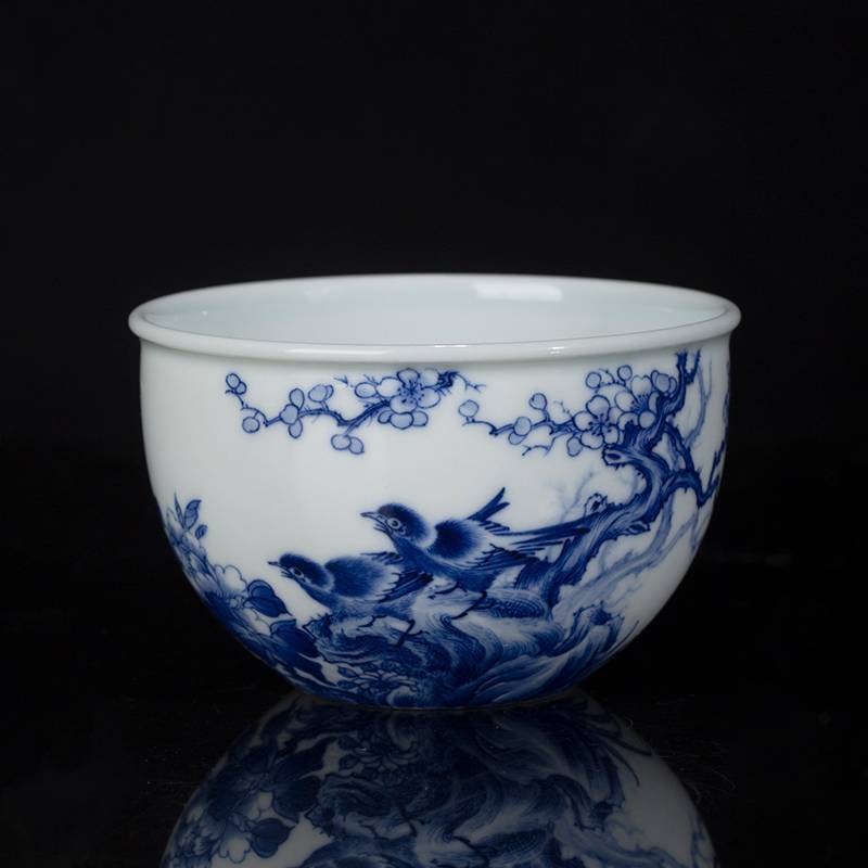 钟家窑 功夫茶杯手绘青花柴窑花鸟缸杯主人杯单杯景德镇功夫茶茶具