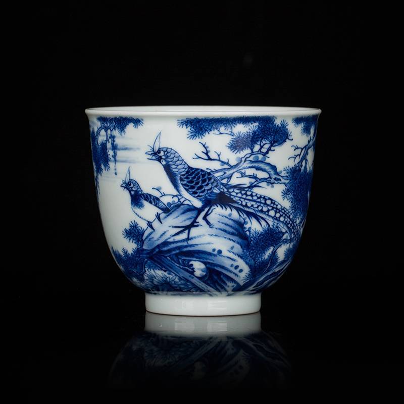 钟家窑 青花主人杯 景德镇高端茶道杯功夫茶品茗杯个人专用主人杯