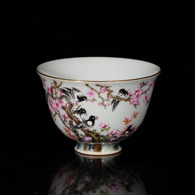 钟家窑 茶杯 景德镇陶瓷手工珐琅彩主人杯功夫茶杯品茗杯喜上眉梢