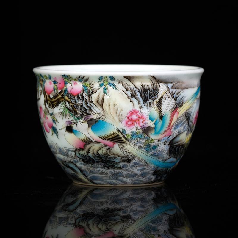 钟家窑 景德镇茶具主人杯单杯全手工珐琅彩长寿图高端品茗杯祝寿礼
