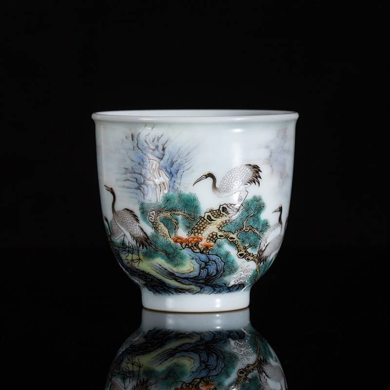 钟家窑 主人杯单杯 景德镇高端珐琅彩松鹤延年陶瓷茶杯闻香品茗杯