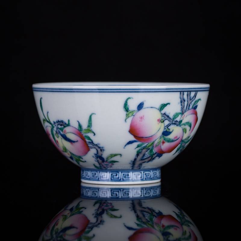 钟家窑 主人杯单杯景德镇功夫茶杯茶具青花斗彩柴窑寿桃纹品茗茶杯