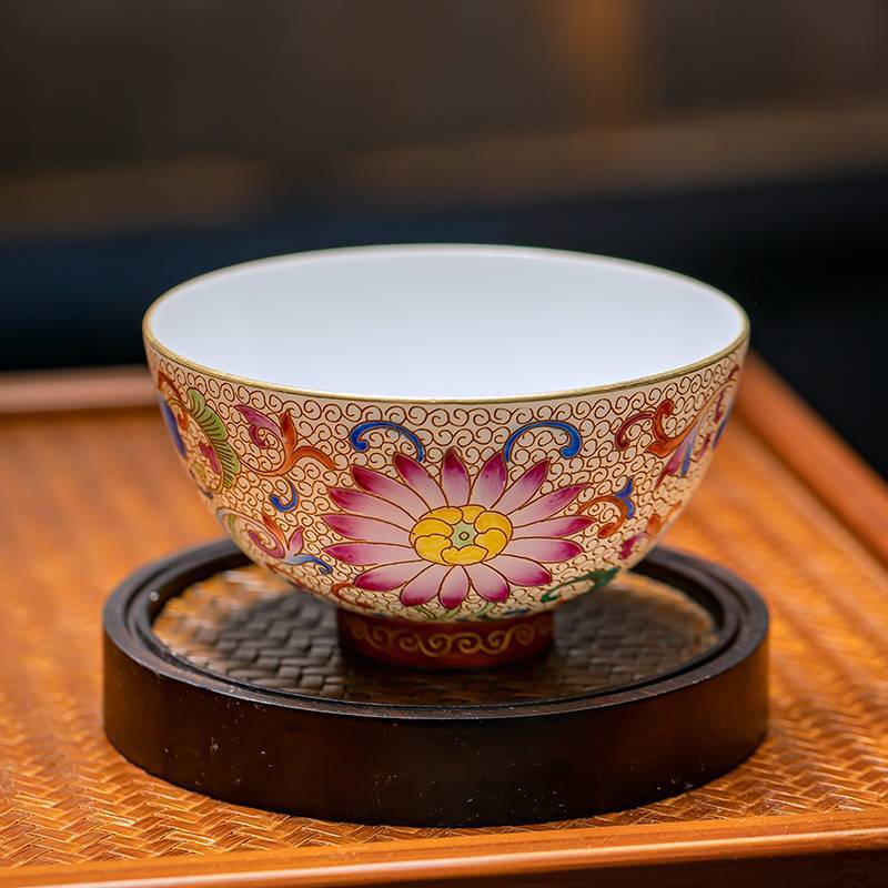 钟家窑 纯手工掐丝品茗杯景德镇功夫茶具小单杯珐琅彩个人杯主人杯