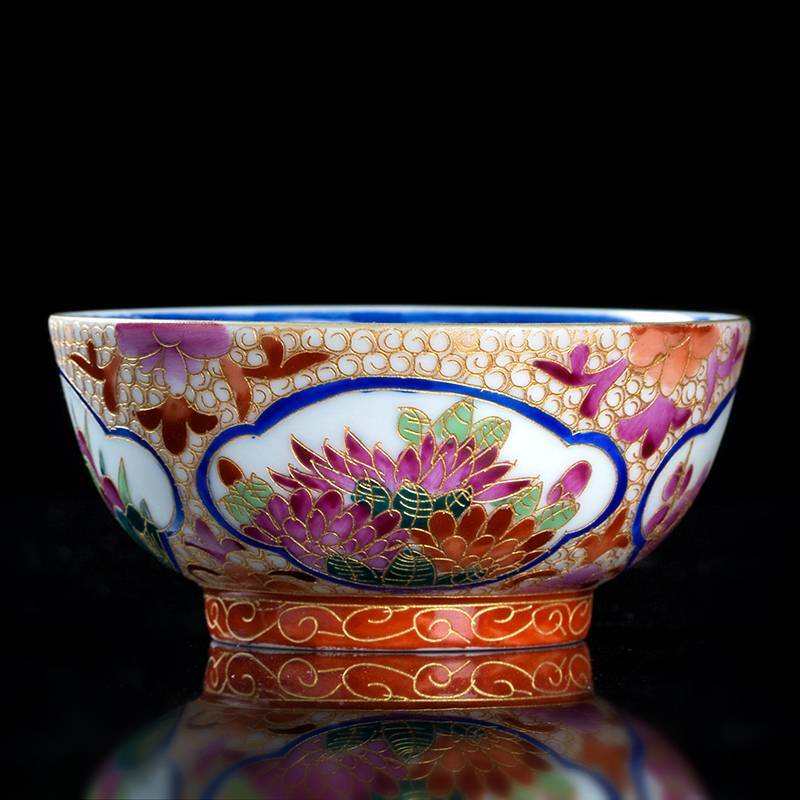 钟家窑 办公茶杯景德镇手工主人杯珐琅彩内绘万花陶瓷功夫高档茶具