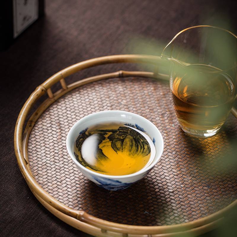 钟家窑 主人杯景德镇柴窑青花手绘山水陶瓷茶杯小号茶碗功夫茶单杯